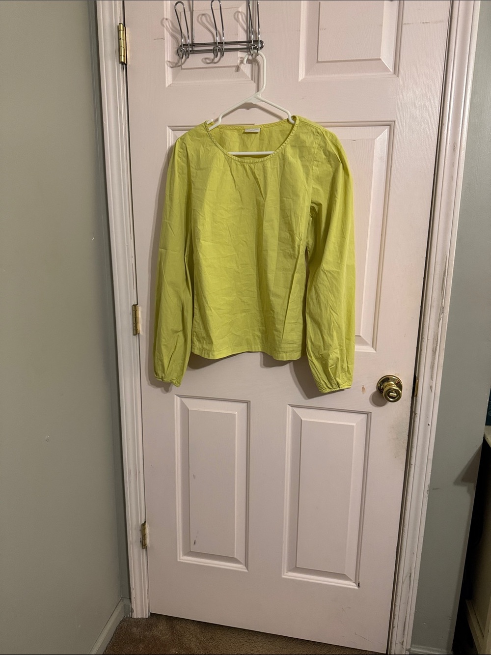Dries Van Noten Neon Lime Long-Sleeve Round-Neck Blouse with puff sleeves